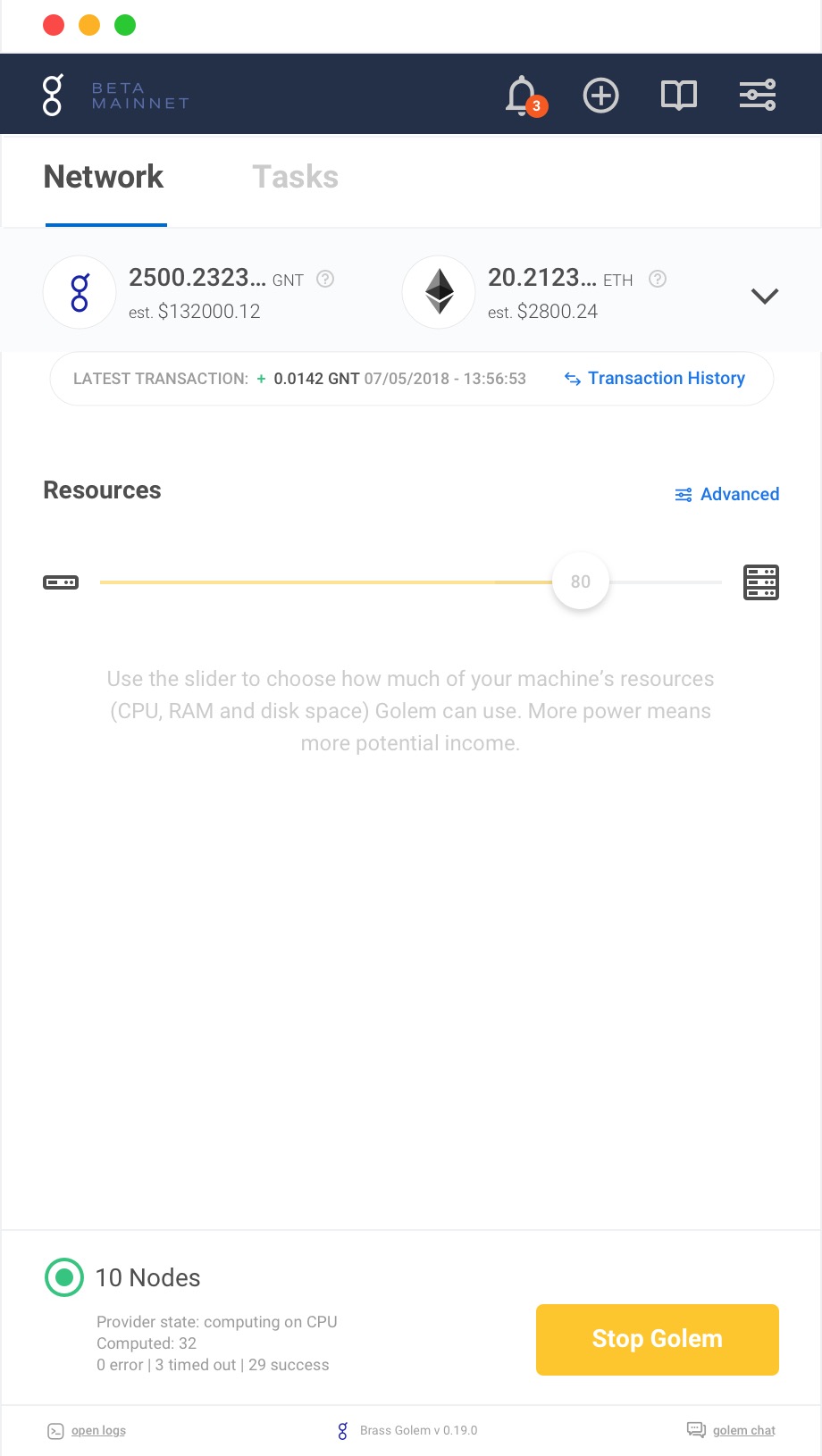 The Network tab: what this machine is lending to the network