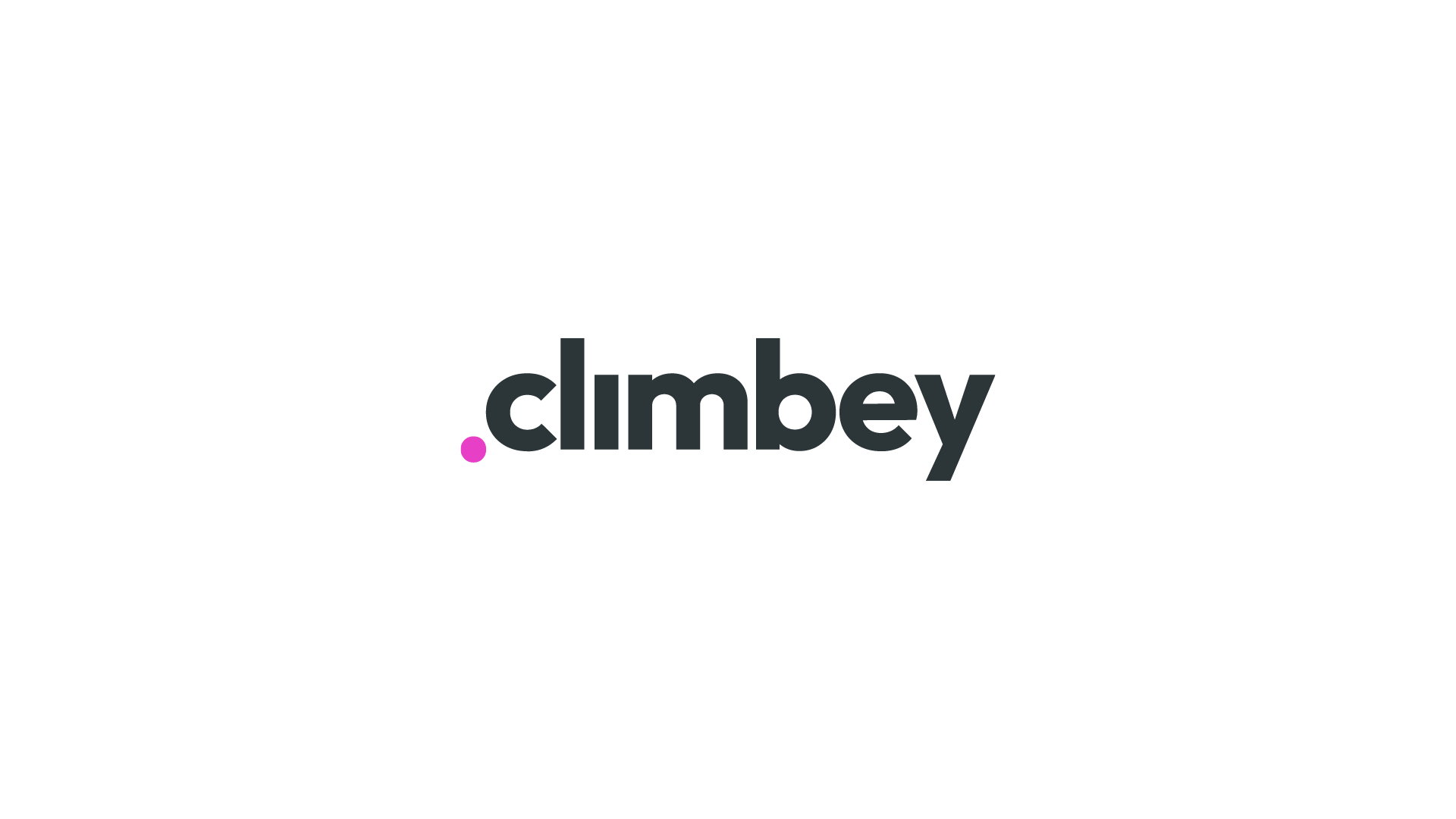 The Climbey wordmark, a dotless i and a magenta dot in front of the c