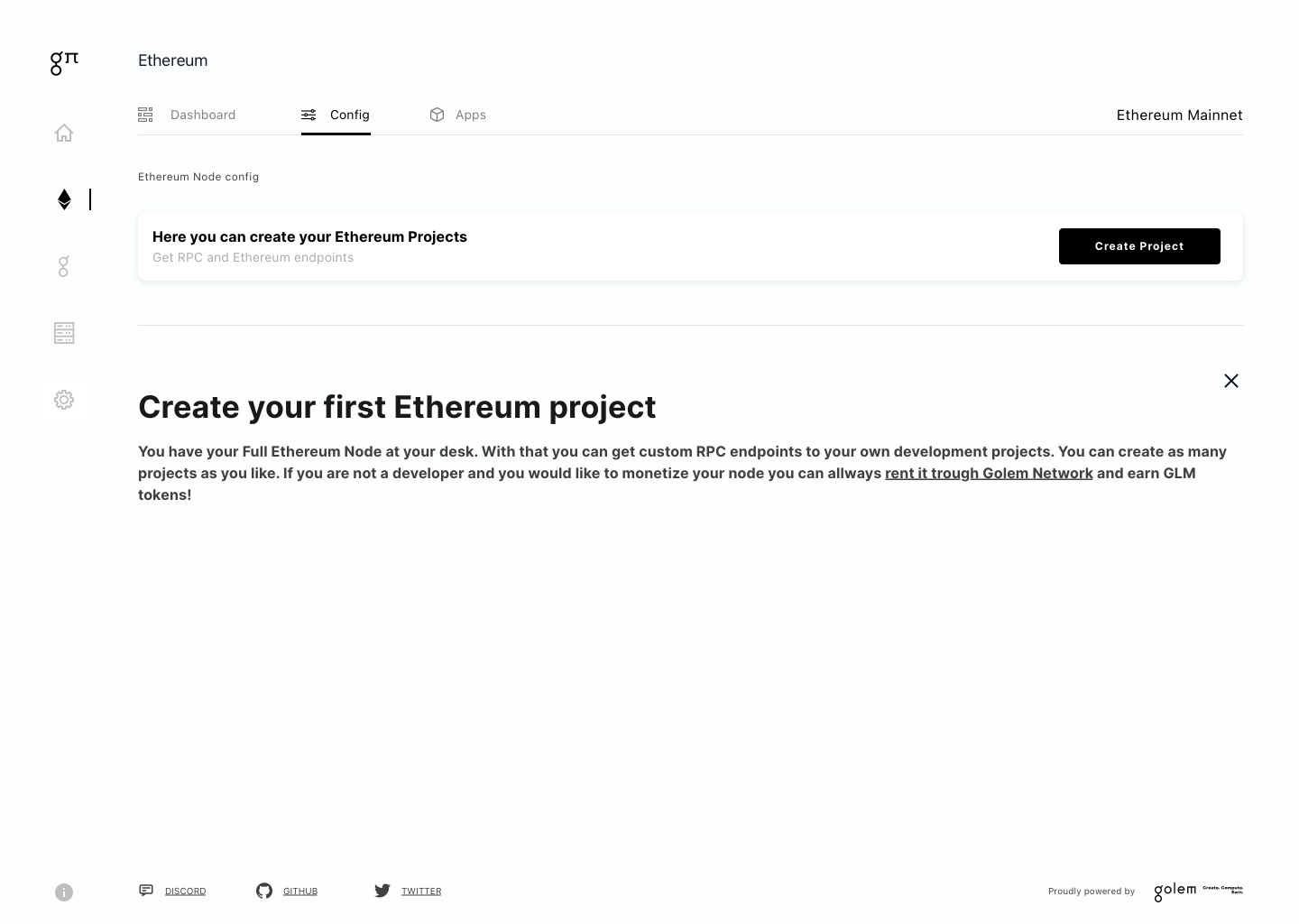 Create your first Ethereum project, explaining that a project gives you a custom RPC endpoint