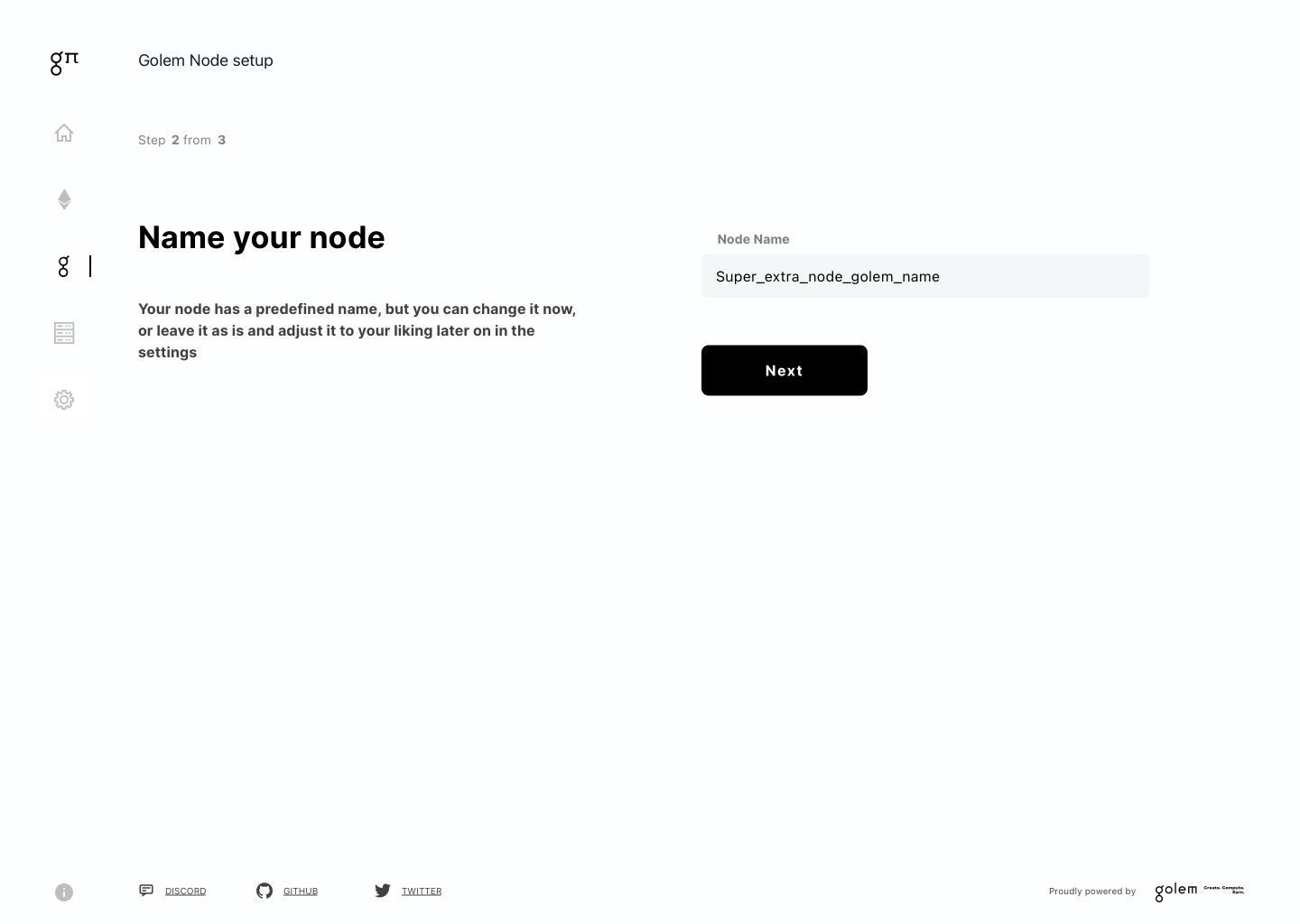 Name your node, prefilled so the step can be skipped