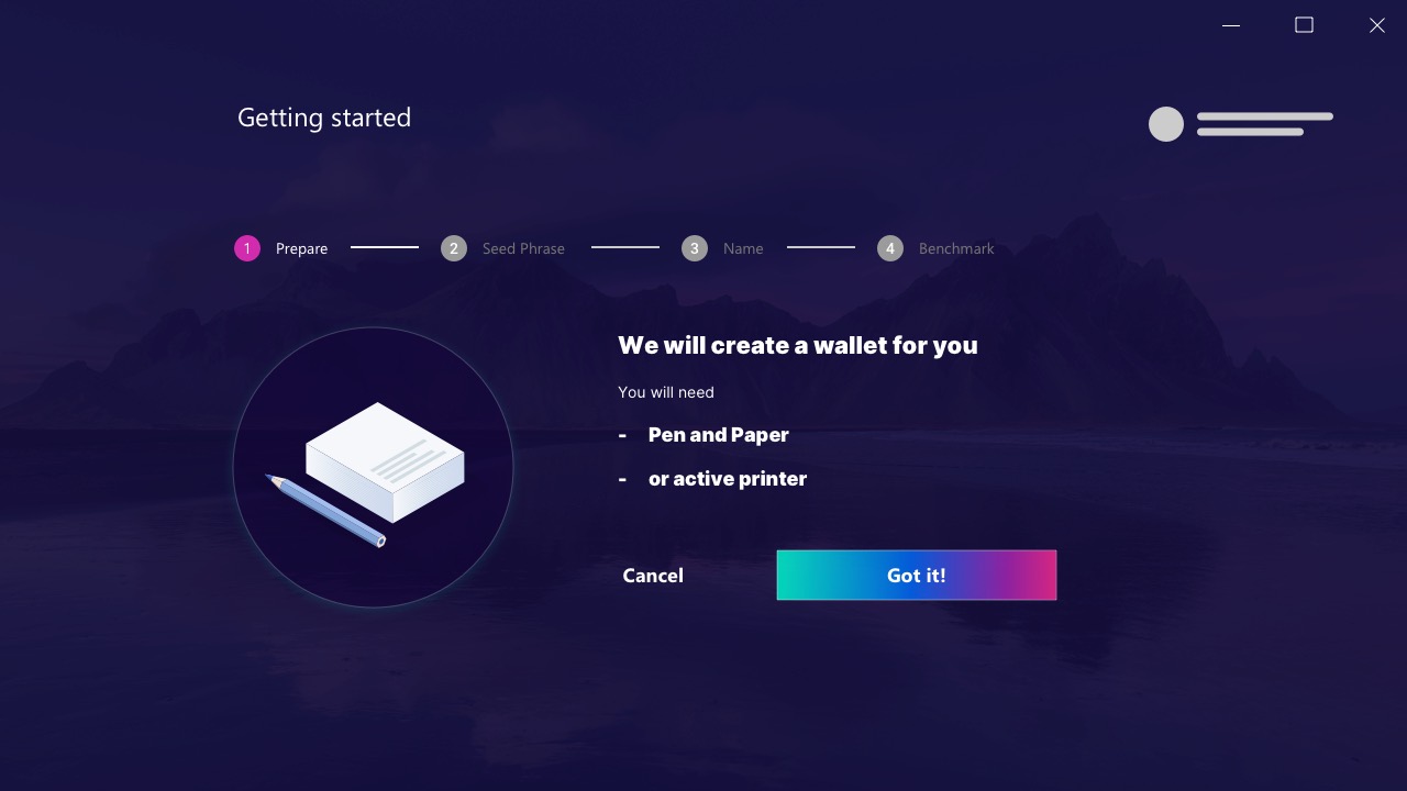 The application offers to create the wallet for you