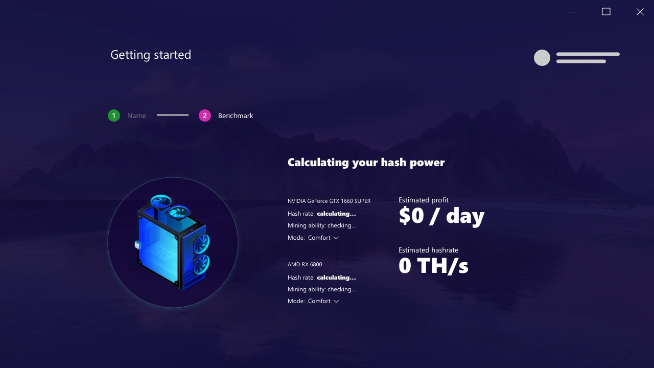 The benchmark running and reporting hash power