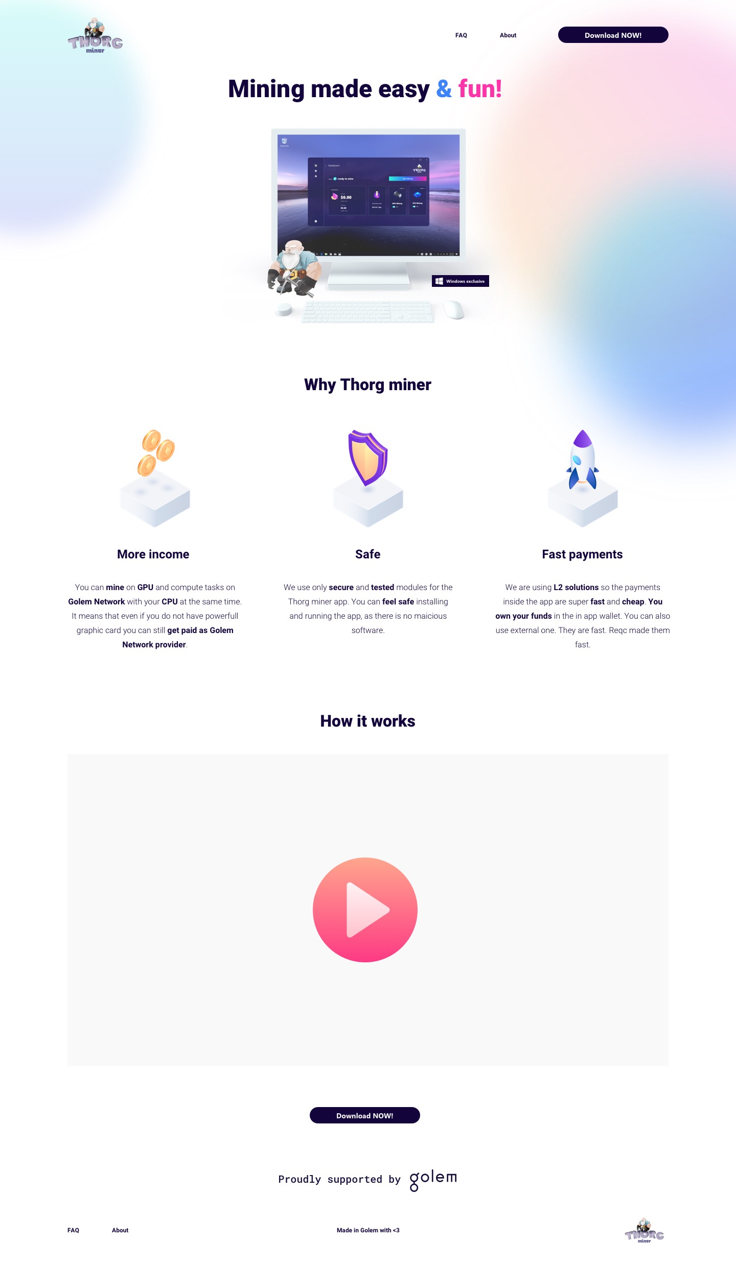 The thorg.io home page from the headline down to the footer